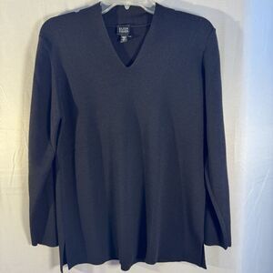 Eileen Fisher Black 100% Wool V-Neck Tunic Sweater Long Sleeve Size M Casual